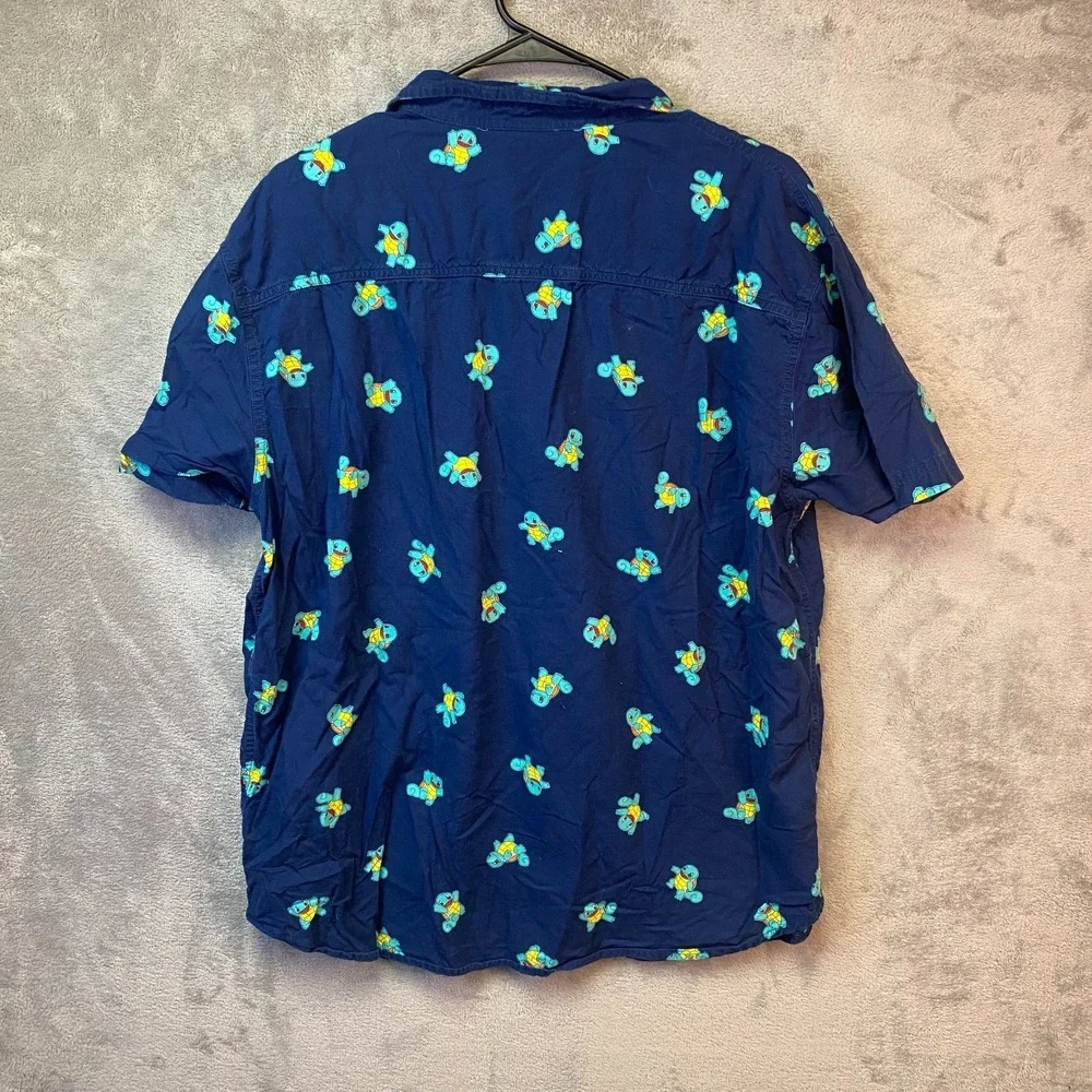 Pokemon Squirtle All Over Print Button Up Shirt XL Navy Blue